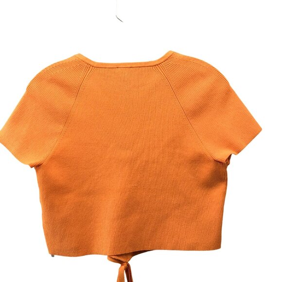 Express Body Contour Crop Top Womens XL Orange Tie Waist Short Sleeve Knit - Picture 2 of 8